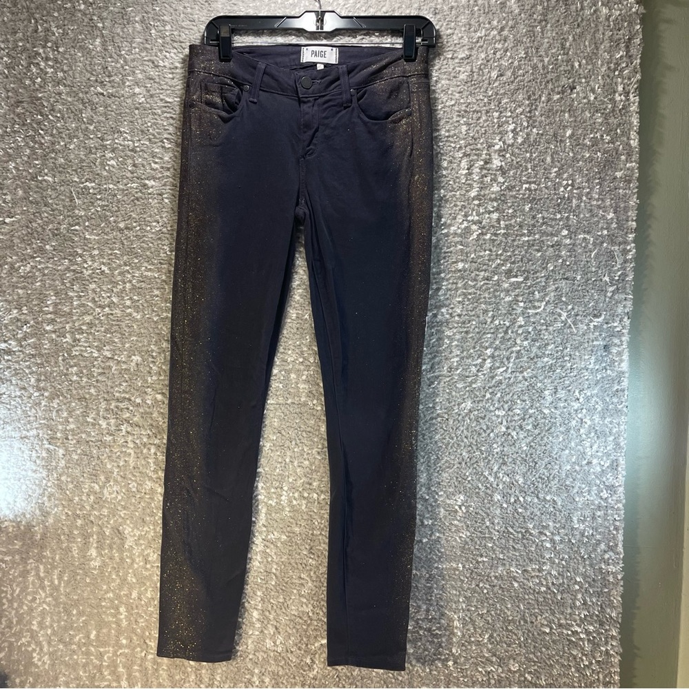Paige Skinny Jeans Verdugo Ankle‎ Womens 28 (29X28) Black With Glitter Mid Rise